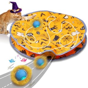 Interactive Cat Toys: Ball Fast Rolling in Pouch, Motion Activate Chirping Cat Toy Hide and Seek Mouse Catching Game (Halloween Party)